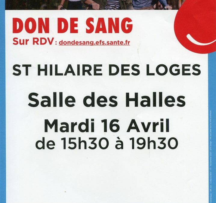 DON DU SANG – Saint Hilaire des Loges – Mercredi 16 avril